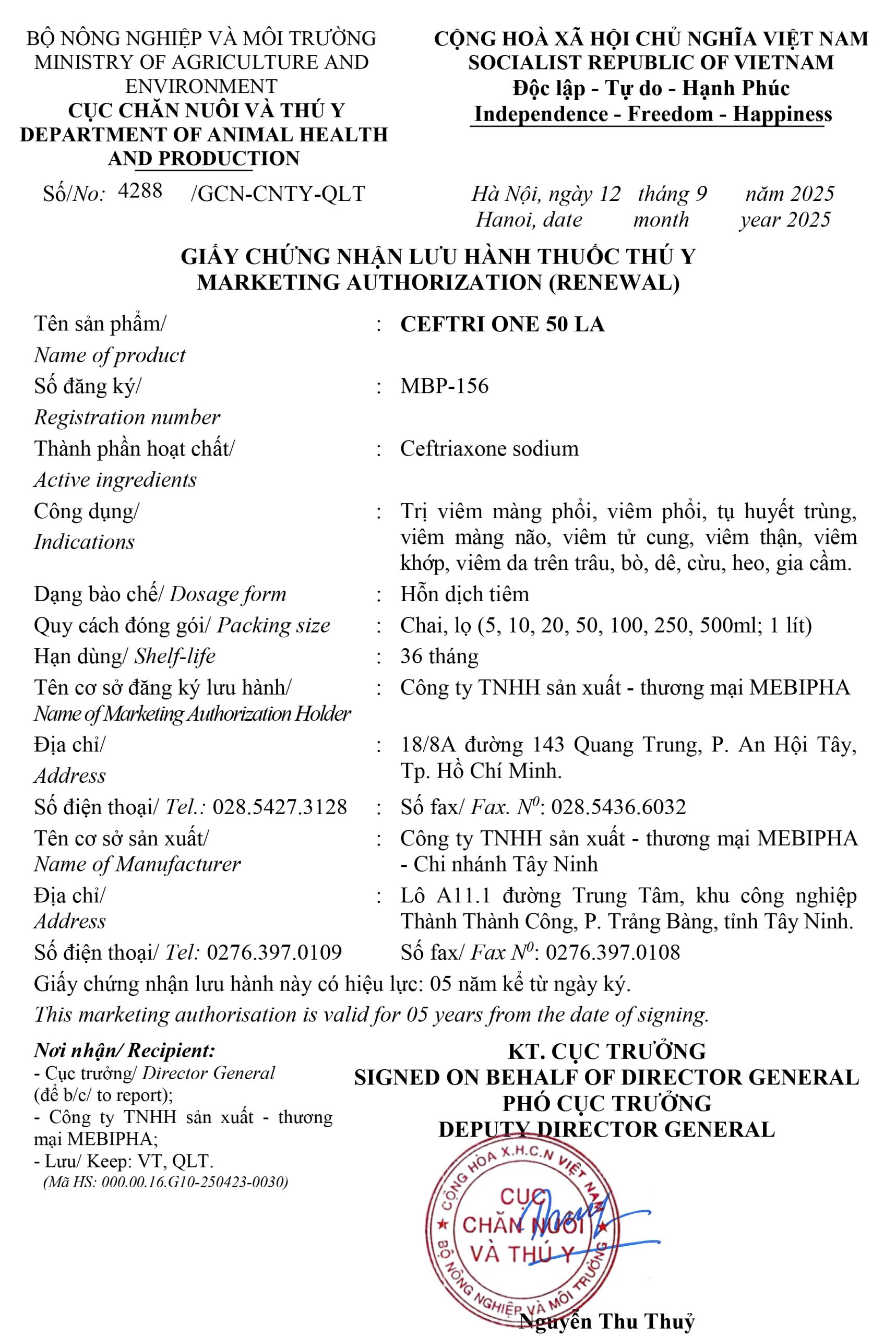 MBP-156 CEFTRI ONE 50 LA