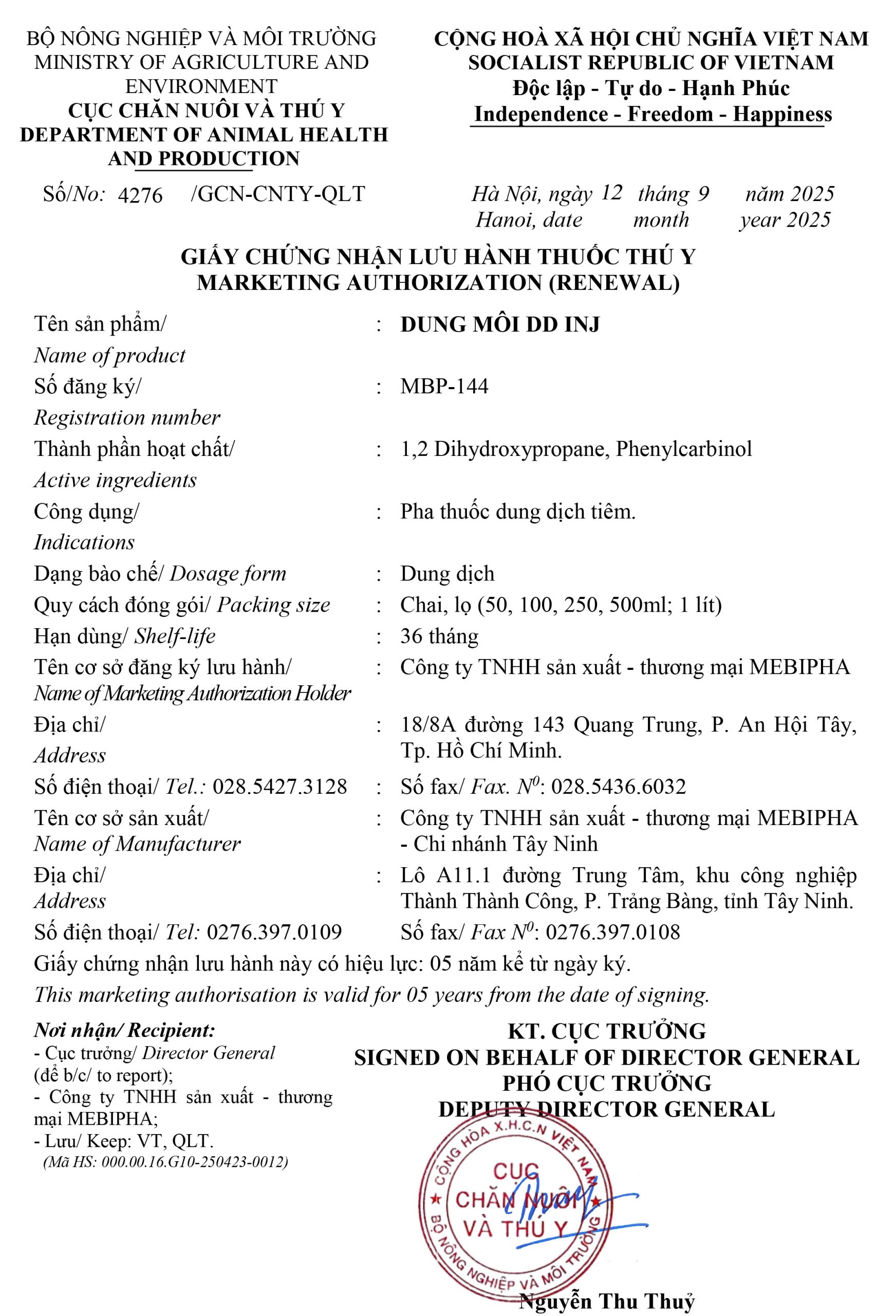 MBP-144 DUNG MÔI DD INJ