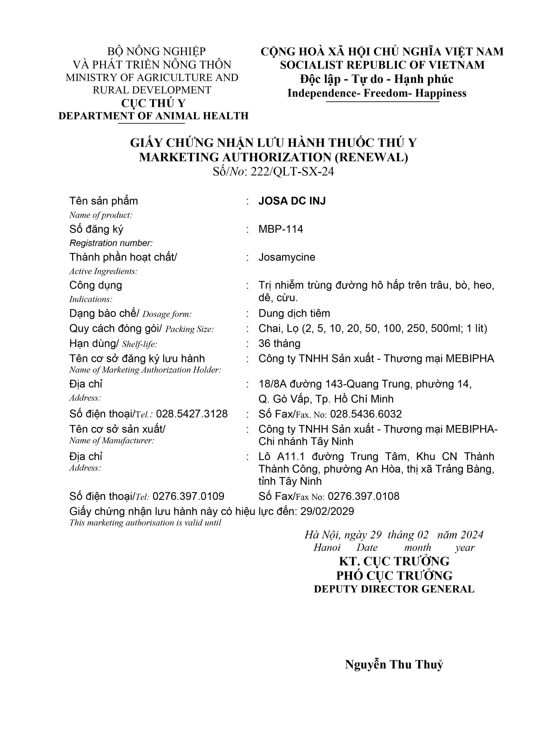 MBP-114 JOSA DC INJ.2029-01